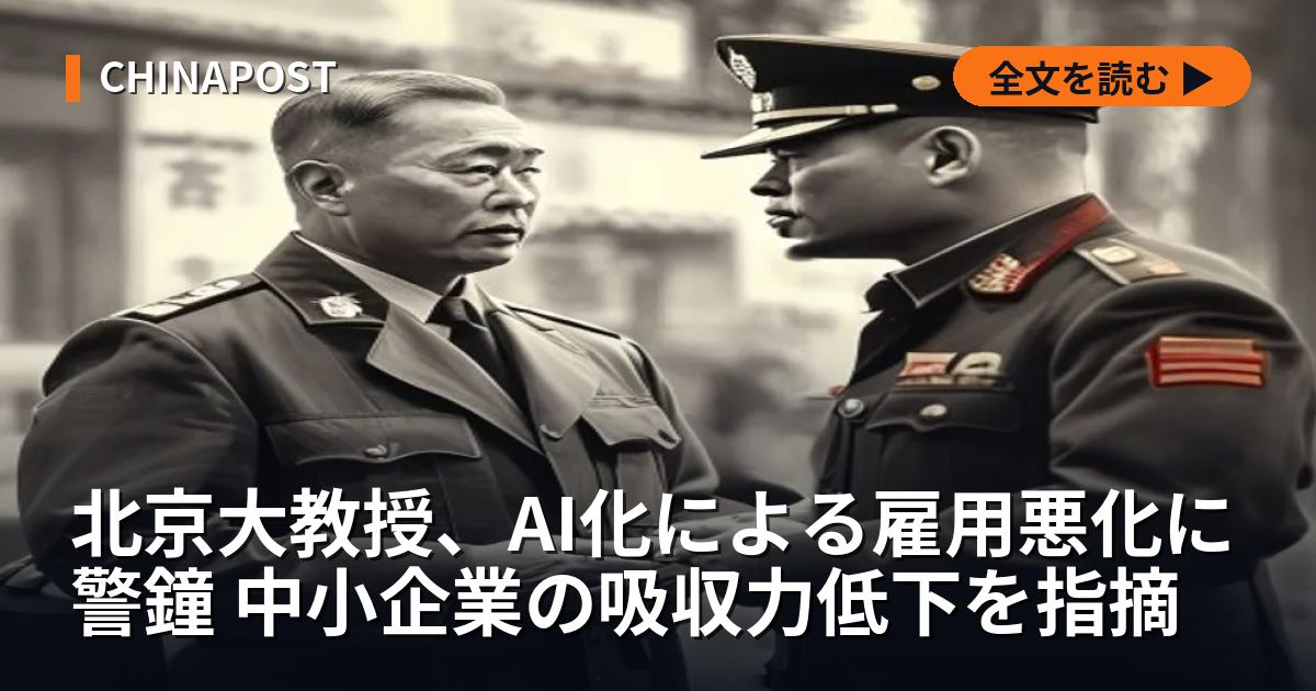 北京大教授、AI化による雇用悪化に警鐘 中小企業の吸収力低下を指摘