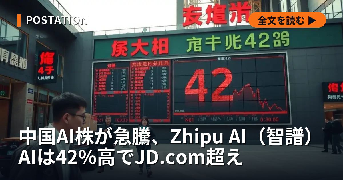 中国AI株が急騰、Zhipu AI（智譜）AIは42%高でJD.com超え