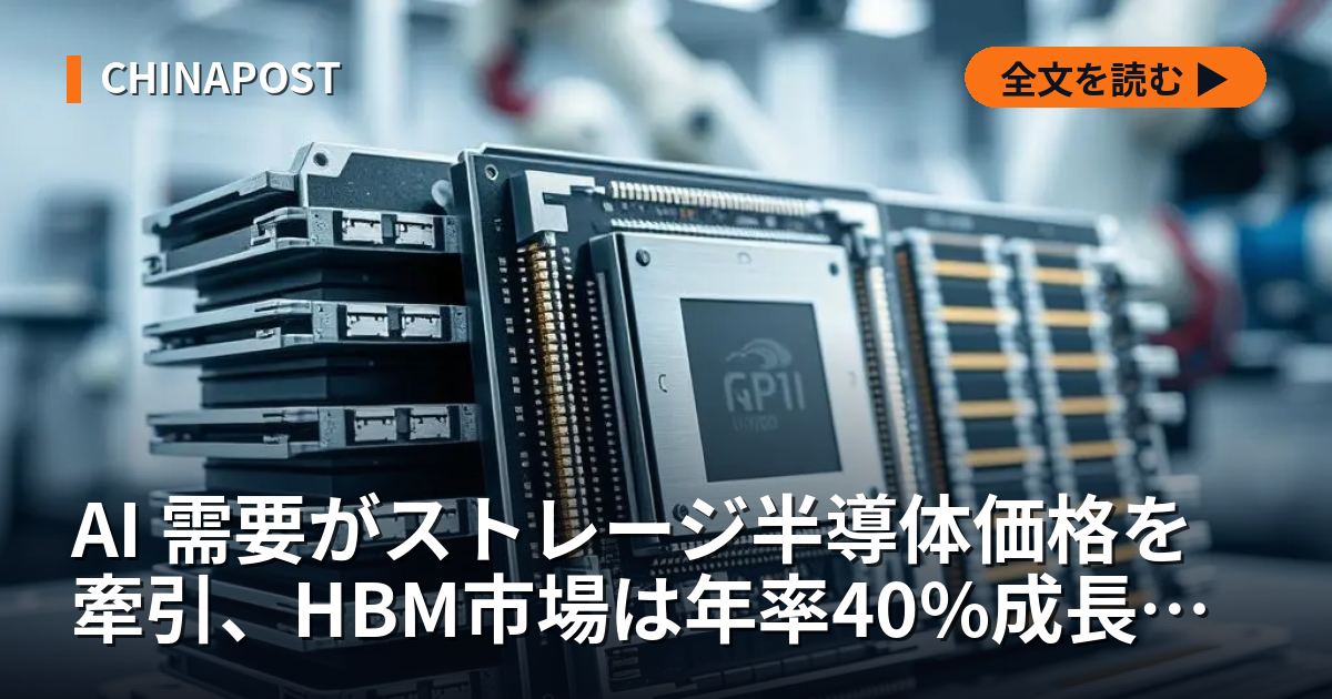 AI 需要がストレージ半導体価格を牽引、HBM市場は年率40%成長予測