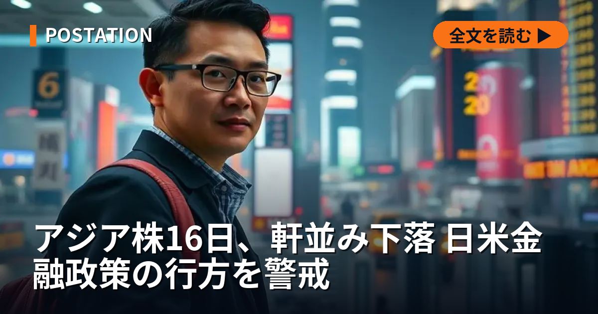 アジア株16日、軒並み下落 日米金融政策の行方を警戒
