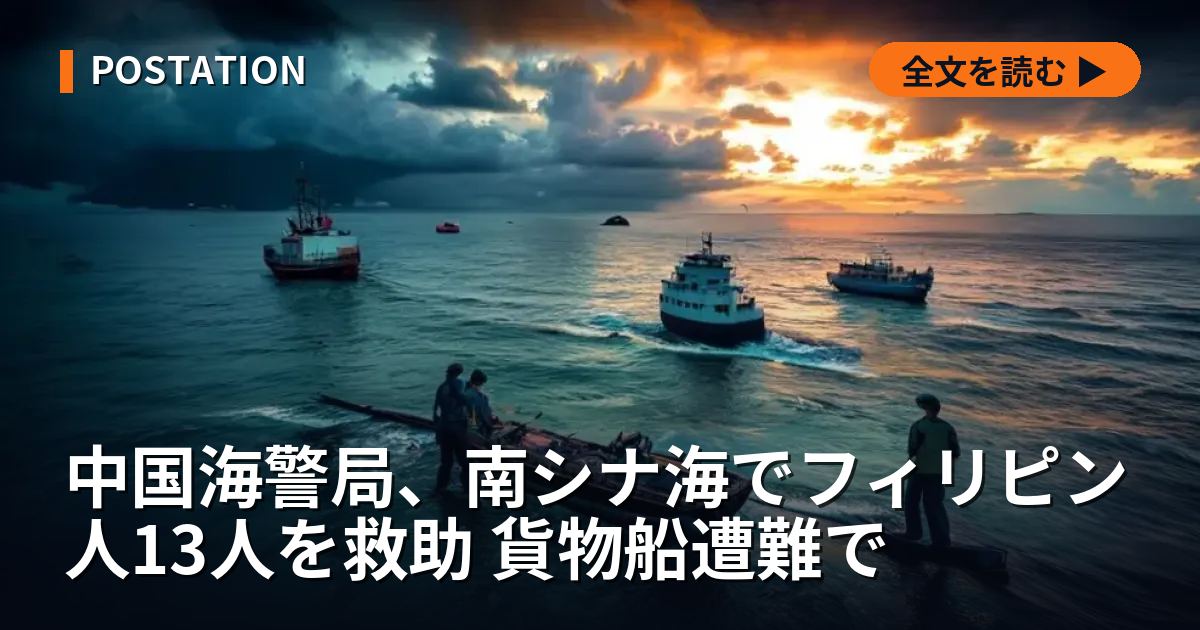 中国海警局、南シナ海でフィリピン人13人を救助 貨物船遭難で