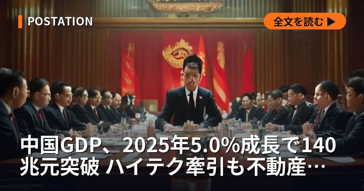中国GDP、2025年5.0%成長で140兆元突破 ハイテク牽引も不動産が重荷
