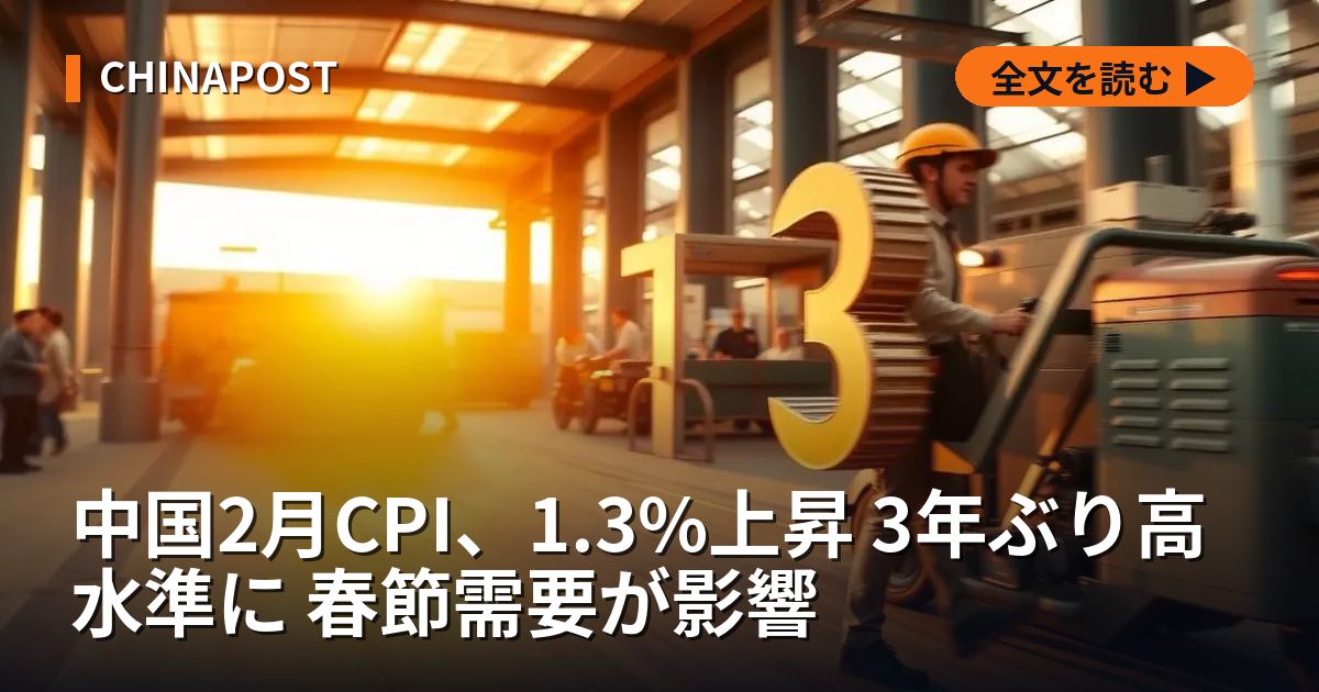 中国2月CPI、1.3%上昇 3年ぶり高水準に 春節需要が影響
