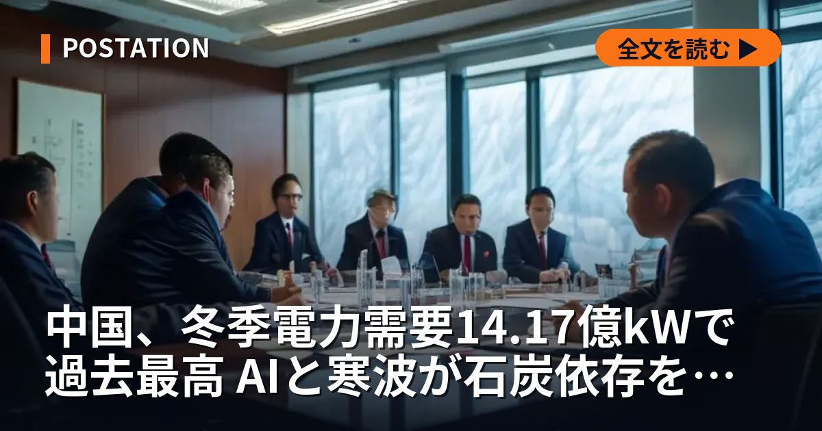 中国、冬季電力需要14.17億kWで過去最高 AIと寒波が石炭依存を露呈