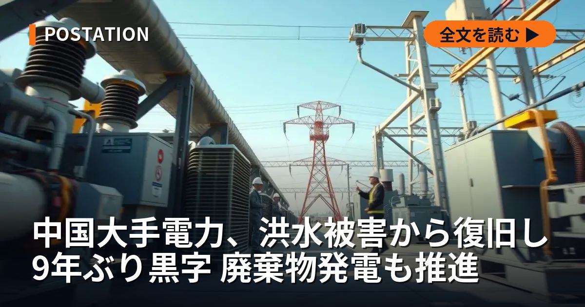 中国大手電力、洪水被害から復旧し9年ぶり黒字 廃棄物発電も推進