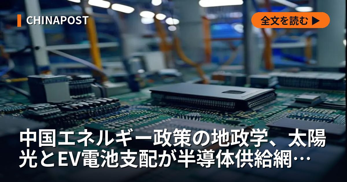 中国エネルギー政策の地政学、太陽光とEV電池支配が半導体供給網を揺さぶる内実