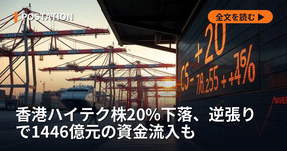 香港ハイテク株20%下落、逆張りで1446億元の資金流入も
