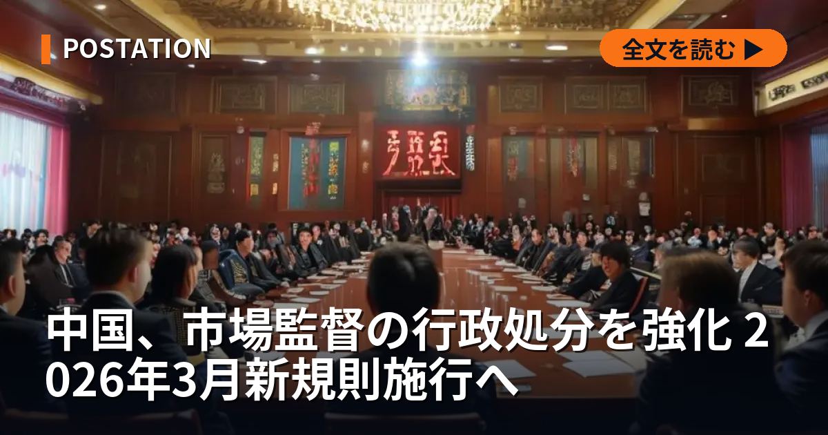 中国、市場監督の行政処分を強化 2026年3月新規則施行へ