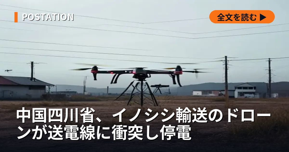 中国四川省、イノシシ輸送のドローンが送電線に衝突し停電