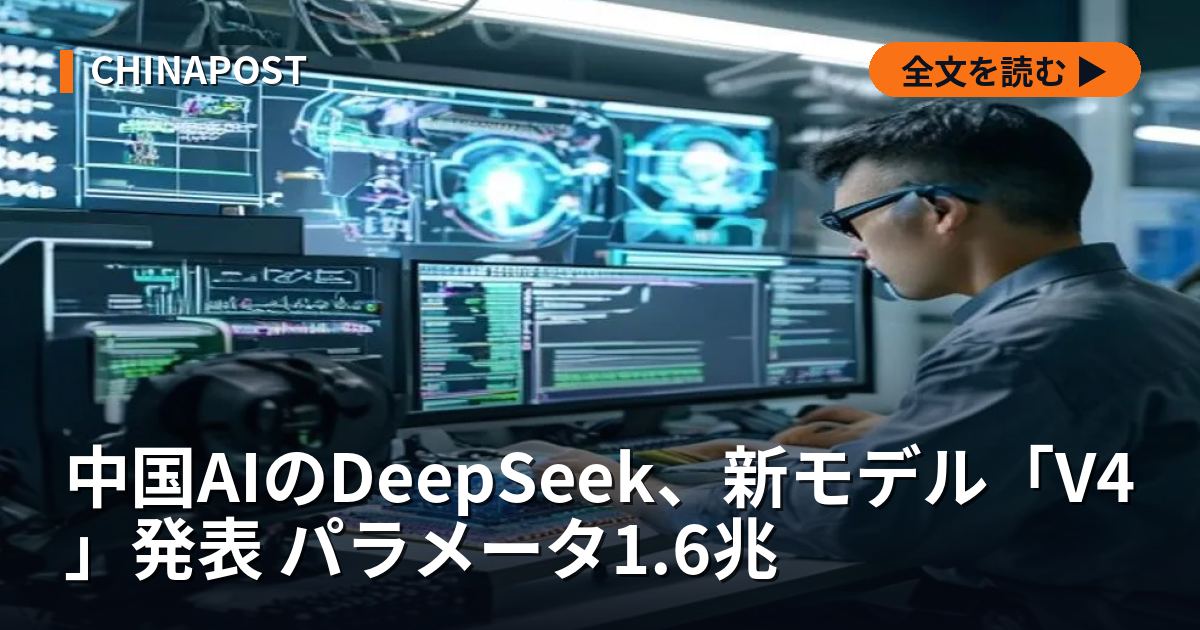 中国AIのDeepSeek、新モデル「V4」発表 パラメータ1.6兆