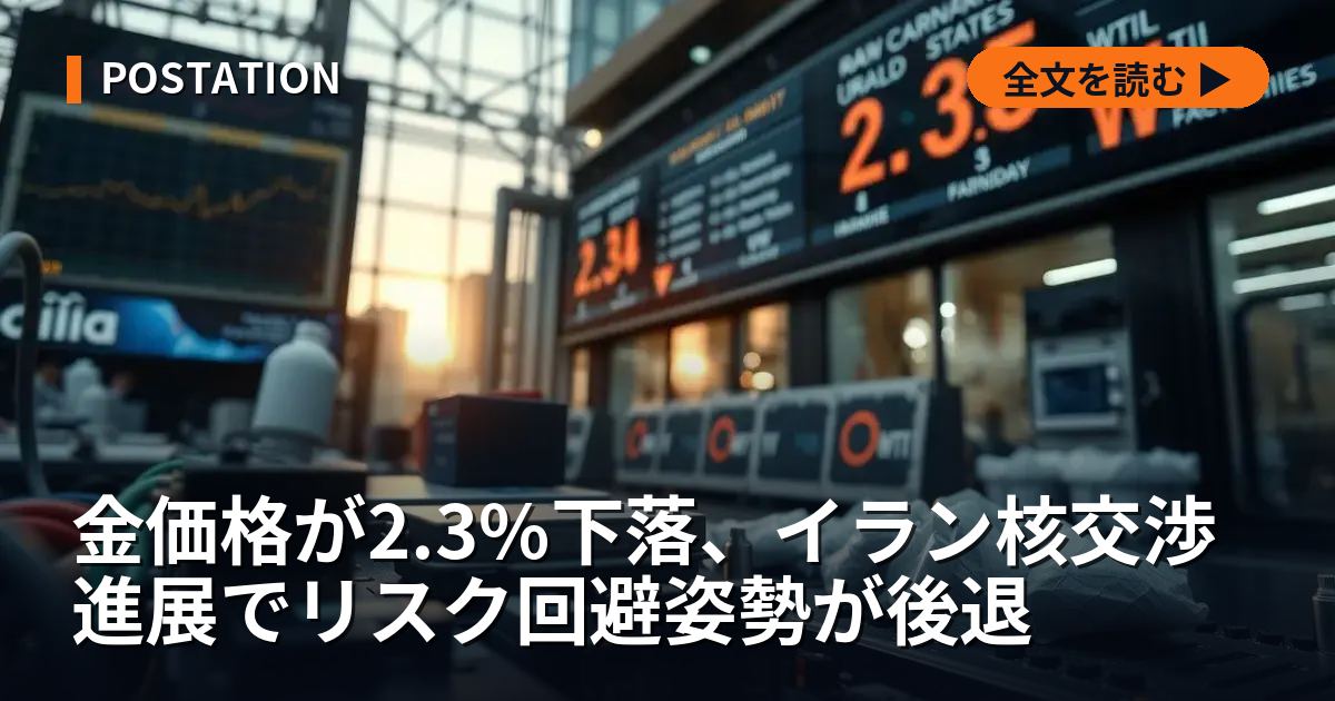 金価格が2.3%下落、イラン核交渉進展でリスク回避姿勢が後退