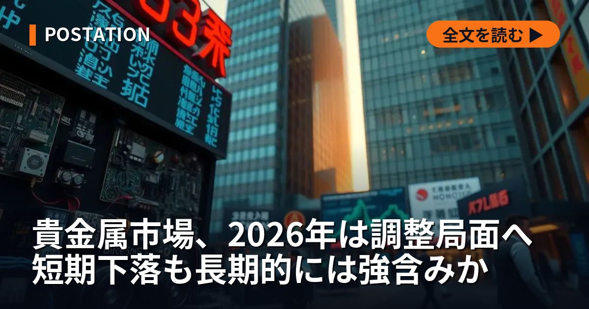貴金属市場、2026年は調整局面へ 短期下落も長期的には強含みか