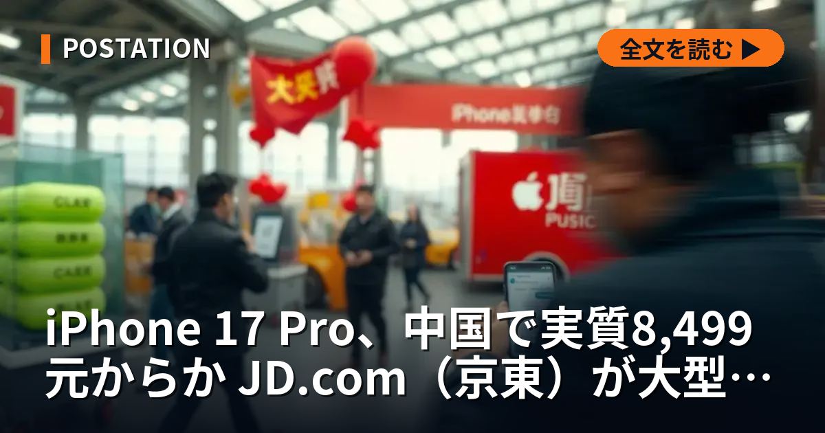 iPhone 17 Pro、中国で実質8,499元からか JD.com（京東）が大型販促との観測