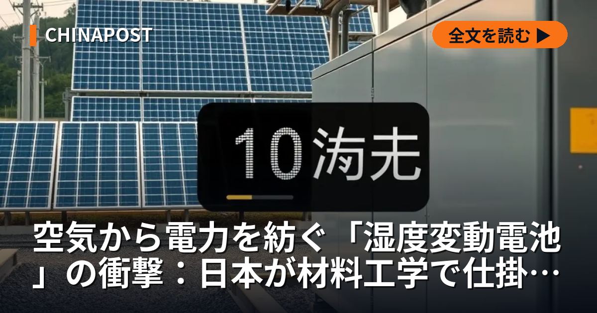 空気から電力を紡ぐ「湿度変動電池」の衝撃：日本が材料工学で仕掛けるエネルギーハーベスティング革命【2026年最新】