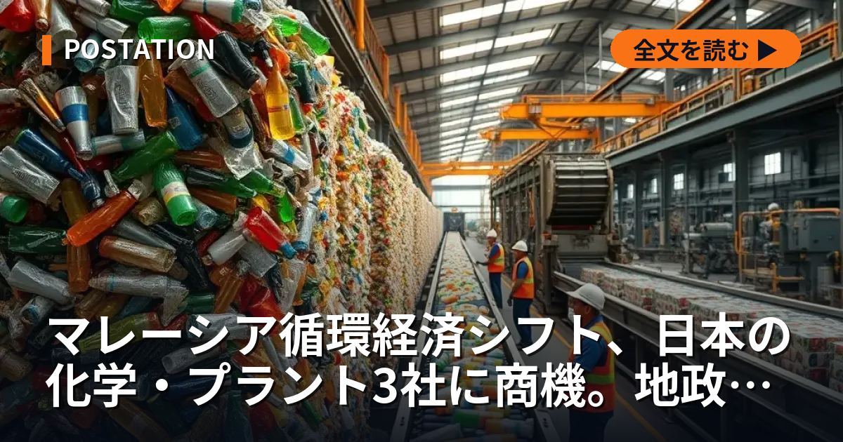 マレーシア循環経済シフト、日本の化学・プラント3社に商機。地政学リスクが促す10兆円FDIの行方