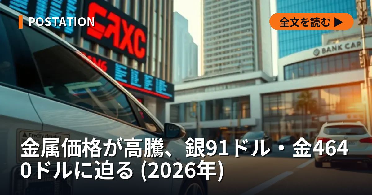 金属価格が高騰、銀91ドル・金4640ドルに迫る (2026年)