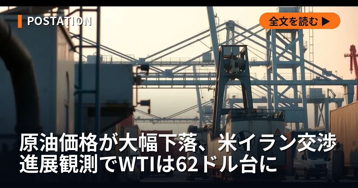 原油価格が大幅下落、米イラン交渉進展観測でWTIは62ドル台に
