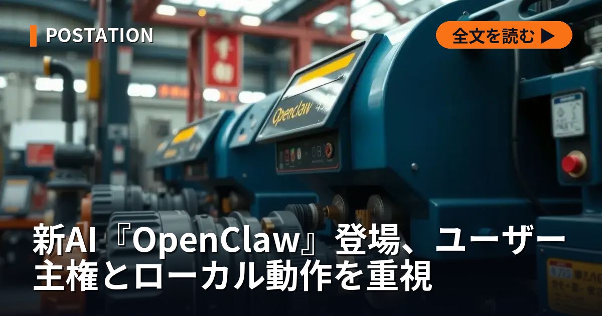 新AI『OpenClaw』登場、ユーザー主権とローカル動作を重視
