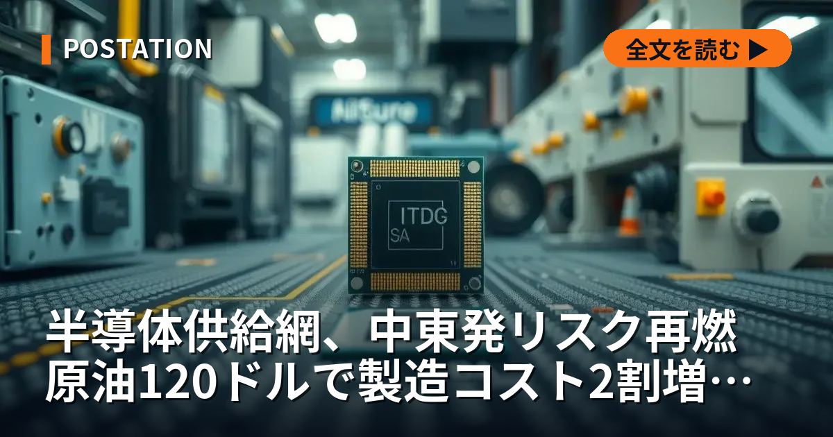 半導体供給網、中東発リスク再燃　原油120ドルで製造コスト2割増の試算