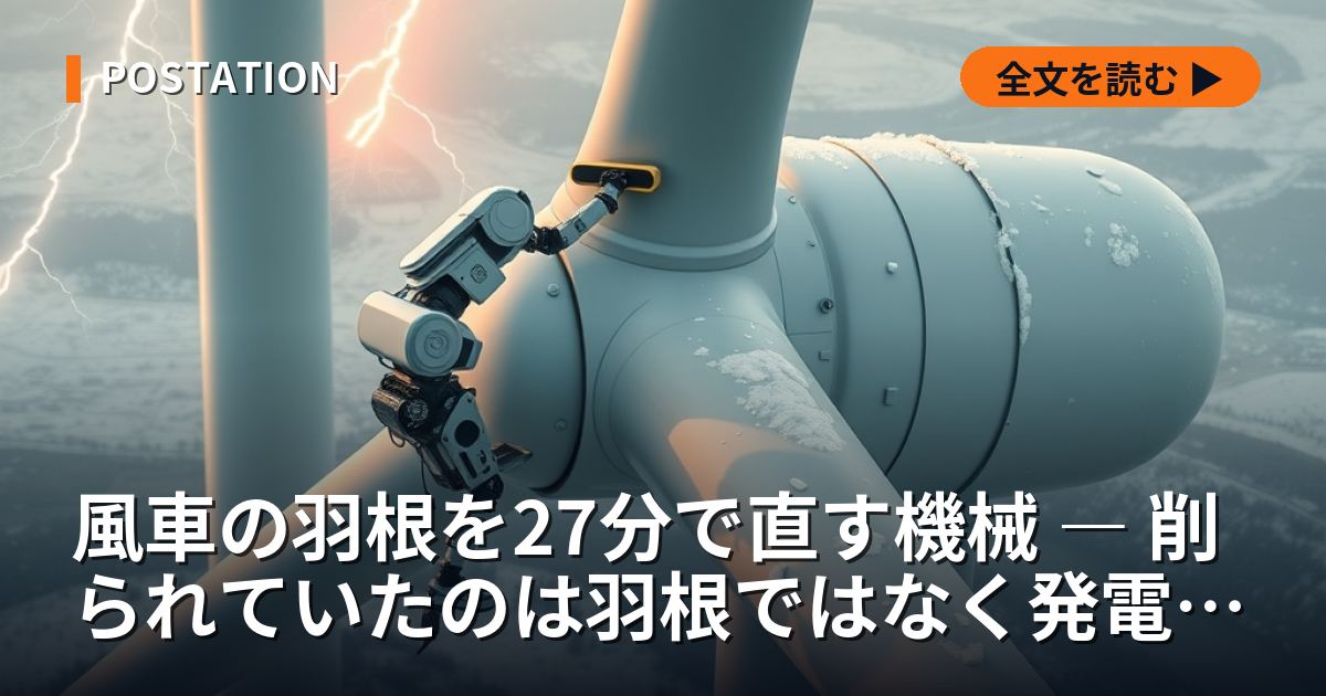 風車の羽根を27分で直す機械 ― 削られていたのは羽根ではなく発電量だった