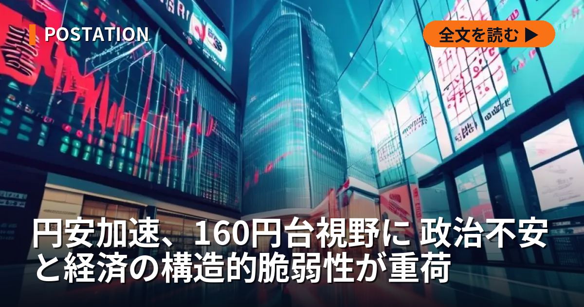 円安加速、160円台視野に 政治不安と経済の構造的脆弱性が重荷