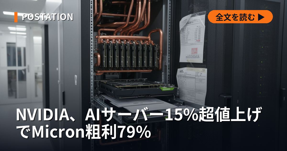 NVIDIA、AIサーバー15%超値上げでMicron粗利79%