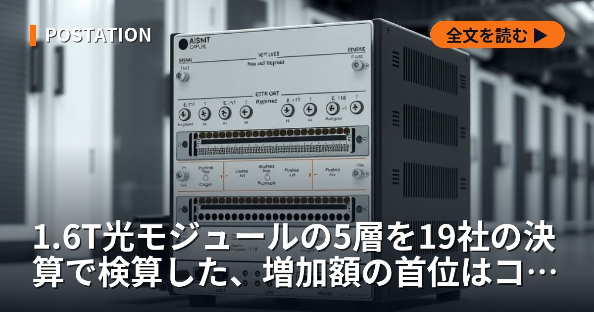 1.6T光モジュールの5層を19社の決算で検算した、増加額の首位はコネクタだった