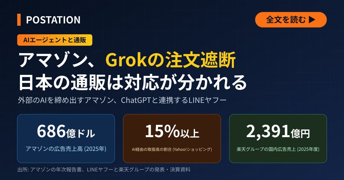 アマゾンがGrok経由の注文を遮断、楽天とLINEヤフーはAIの買い物代行で対応に差