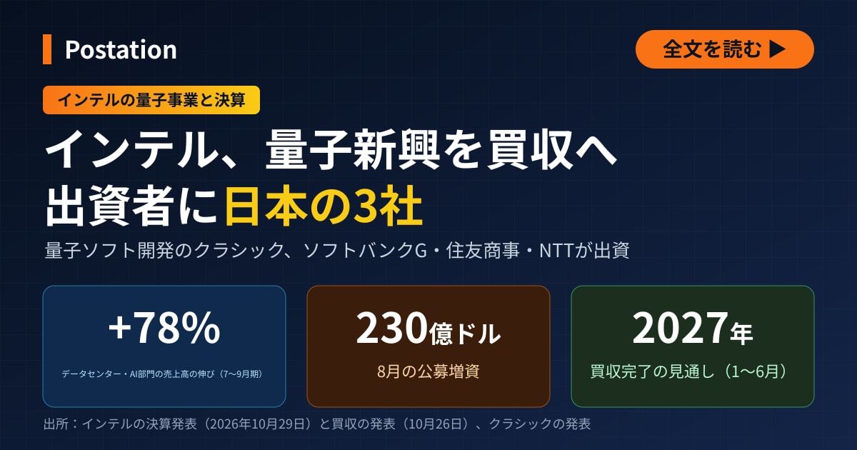 ソフトバンクG・住友商事・NTT出資の量子ソフト新興、インテルが買収へ